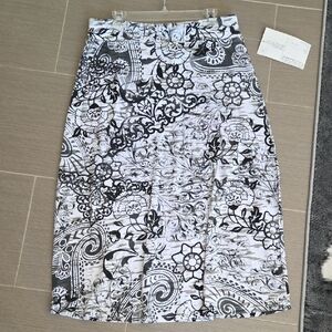 Floral Multi Print Black White Gray Women's Midi Skirt